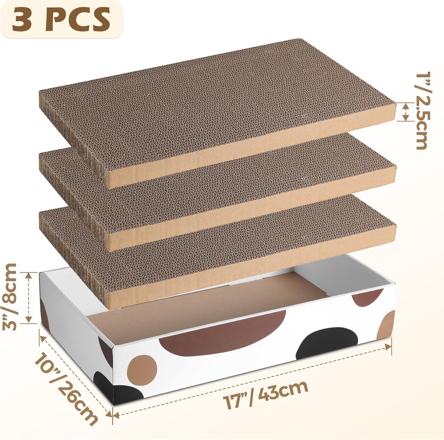 ComSaf 3-Pack Reversible Cat Scratching Board Mat - Durable Cardboard Scratcher Bed for Indoor Cats (43x26x8cm) - Perfect for Claw Trimming, Playtime & Nap Time - Great for Living Rooms, Bedrooms & Cat Play Areas
