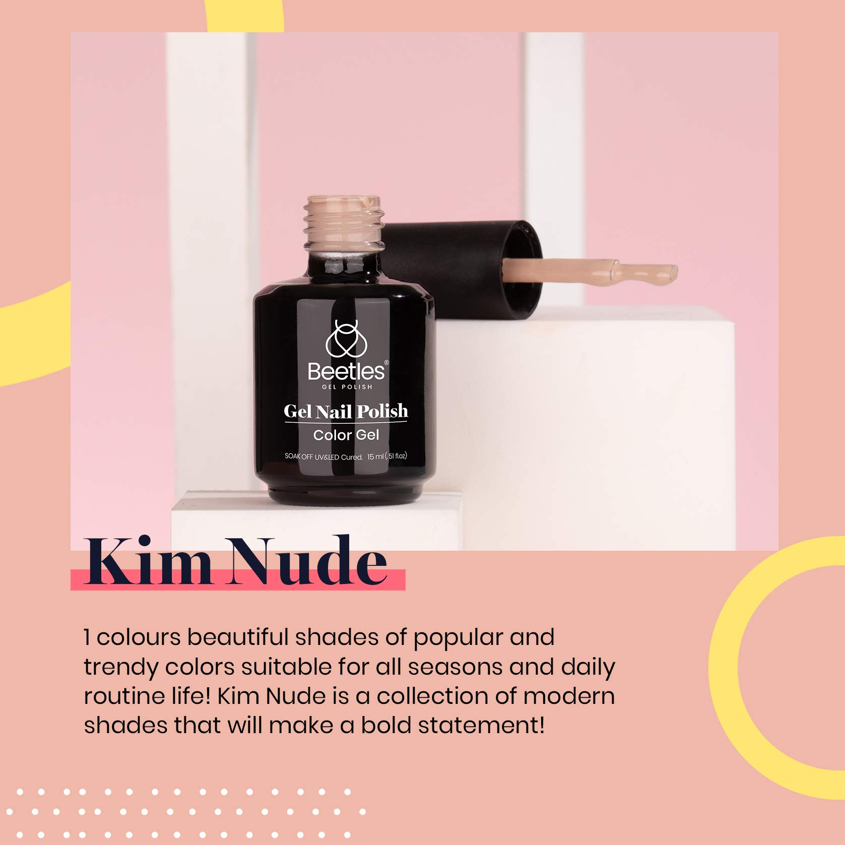 Beetles Kim Brown Nude Gel Nail Polish - 15ml Neutral Brown Soak Off UV LED Gel Polish for Fall Nails | DIY Manicure & Salon Professional Nail Art | Perfect for Home Use, Parties & Special Occasions