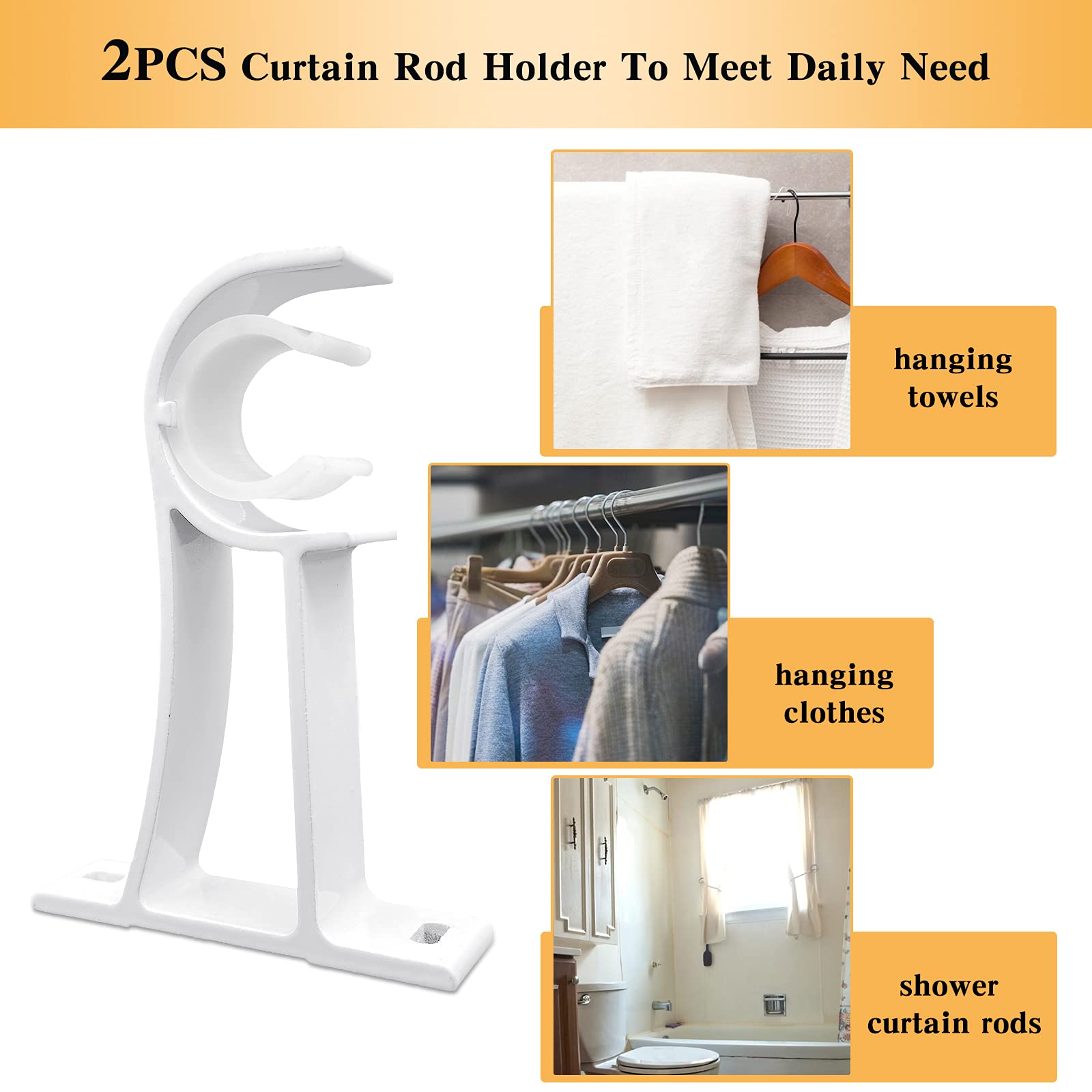 Heavy Duty White Curtain Brackets - 1 Inch Single Hole Curtain Rod Holders - 2 Pack for Living Room, Bedroom & Window Treatments