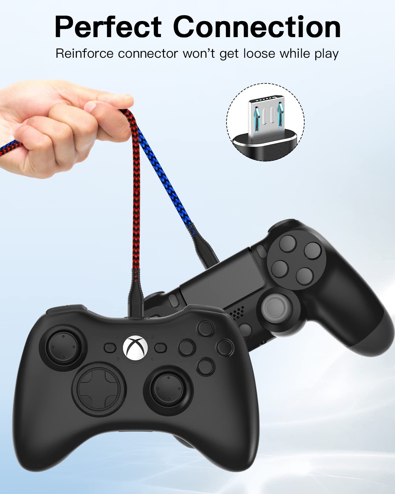 HUNYYN 2-Pack PS4 Controller Charger Cable - Extra Long 3M Micro USB Charging Cord for PlayStation 4, DualShock 4, PS4 Slim, PS4 Pro & Micro USB Devices - Perfect for Gaming, Home Entertainment & Office Use