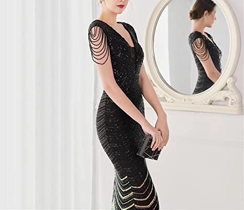 Mordarli Women's V Neck Sequin Prom Dress Formal Gown Long Evening Dress with Crystal Beading - Elegant Party Gown for Homecoming, Prom Night, Wedding & Special Occasions 2023