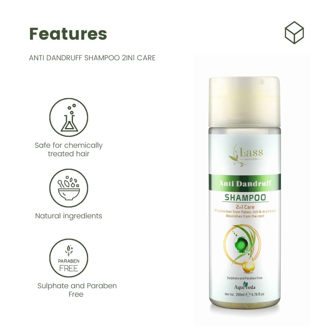 Lass Naturals Anti-Dandruff Shampoo for Women & Men with Tea Tree Oil & Vitamin E - Soothes Itchy Scalp, Fights Fungal & Bacterial Irritation - Perfect for Daily Hair Care & Scalp Health