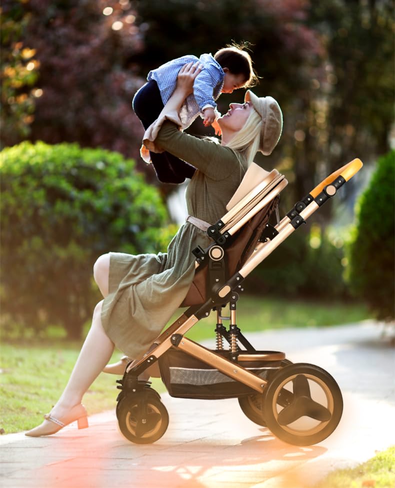Premium 2-in-1 Convertible Baby Stroller with Bassinet & Reversible Seat - Foldable Travel Pram for Newborns & Infants - High Landscape View - Ideal for Shopping, Travel & Daily Walks (Pink)