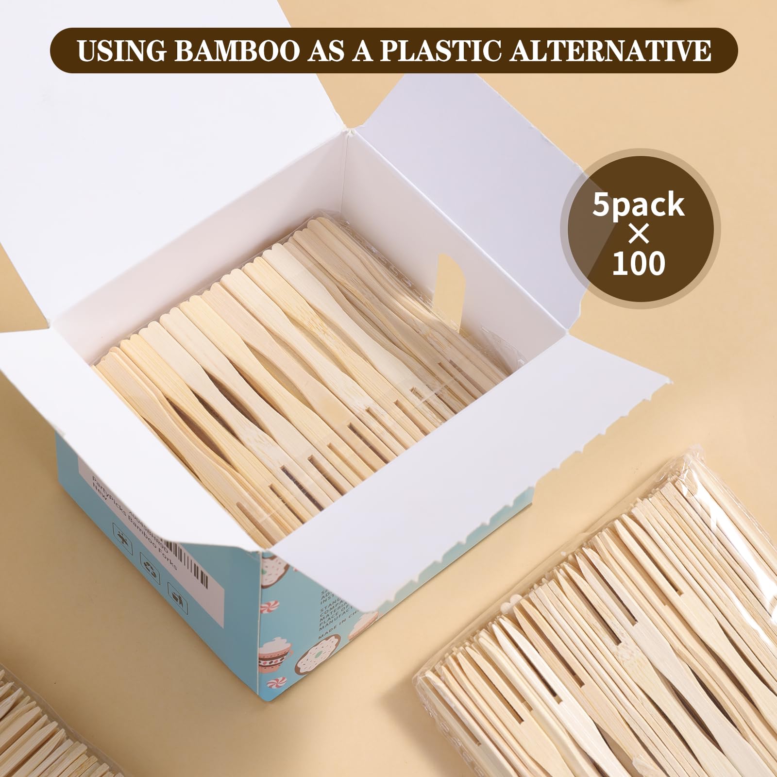 500-Count Bamboo Appetizer Forks & Toothpicks - 3.5 Inch Eco-Friendly Wooden Party Picks for Charcuterie Boards, Cocktail Parties, Fruit Platters, Weddings & Picnics - Sustainable Disposable Cutlery for Entertaining & Catering