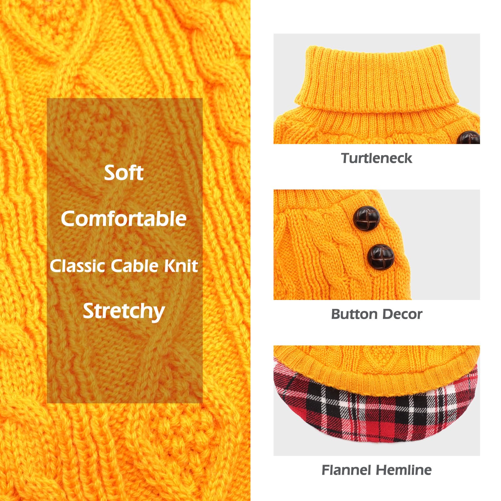 KYEESE Warm Knit Dog Sweater for Small & Medium Dogs - Turtleneck Pullover Winter Coat for Puppies, Boys & Girls (Yellow, Size L) - Perfect for Cold Weather Walks & Indoor Comfort