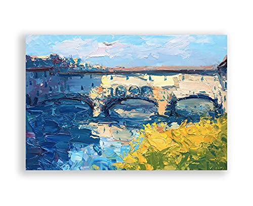 Ponte Vecchio Florence Painting on Canvas - Original Italian Artwork, Cityscape Impressionist Painting with Texture - Perfect for Living Room, Bedroom & Office Decor