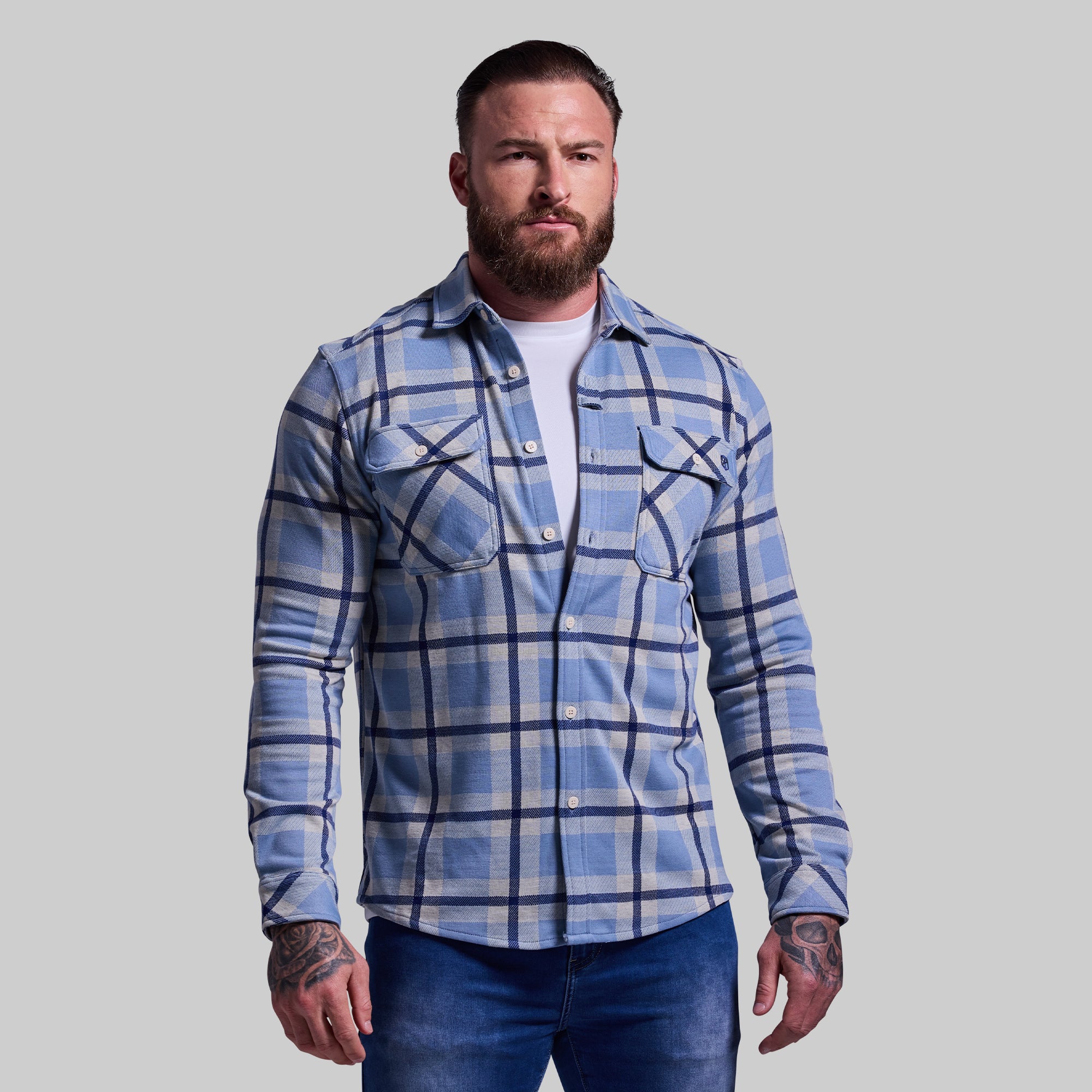 Premium Stretch Flannel Shirt for Men - Comfortable & Durable Woodsman Plaid (Lake Blue) - Ideal for Hiking, Camping & Outdoor Adventures