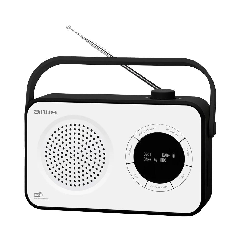 AIWA Portable Digital AM/FM Radio with LCD Display - White | Compact & Lightweight for Travel, Camping, and Emergency Use