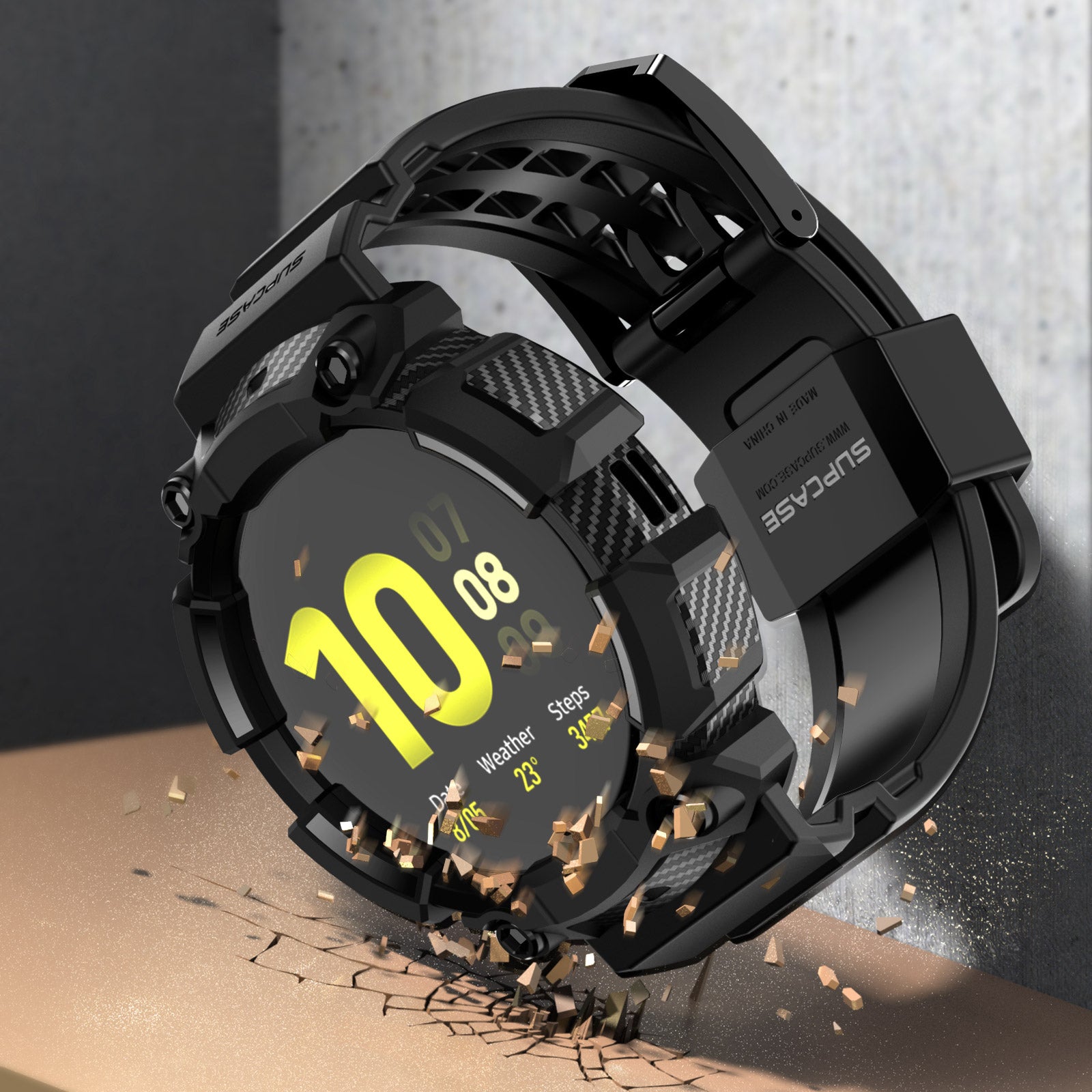 Samsung Galaxy Watch Active 2 44mm Case with Unicorn Beetle Pro Band - Black Protective Cover for Running, Swimming & Outdoor Activities