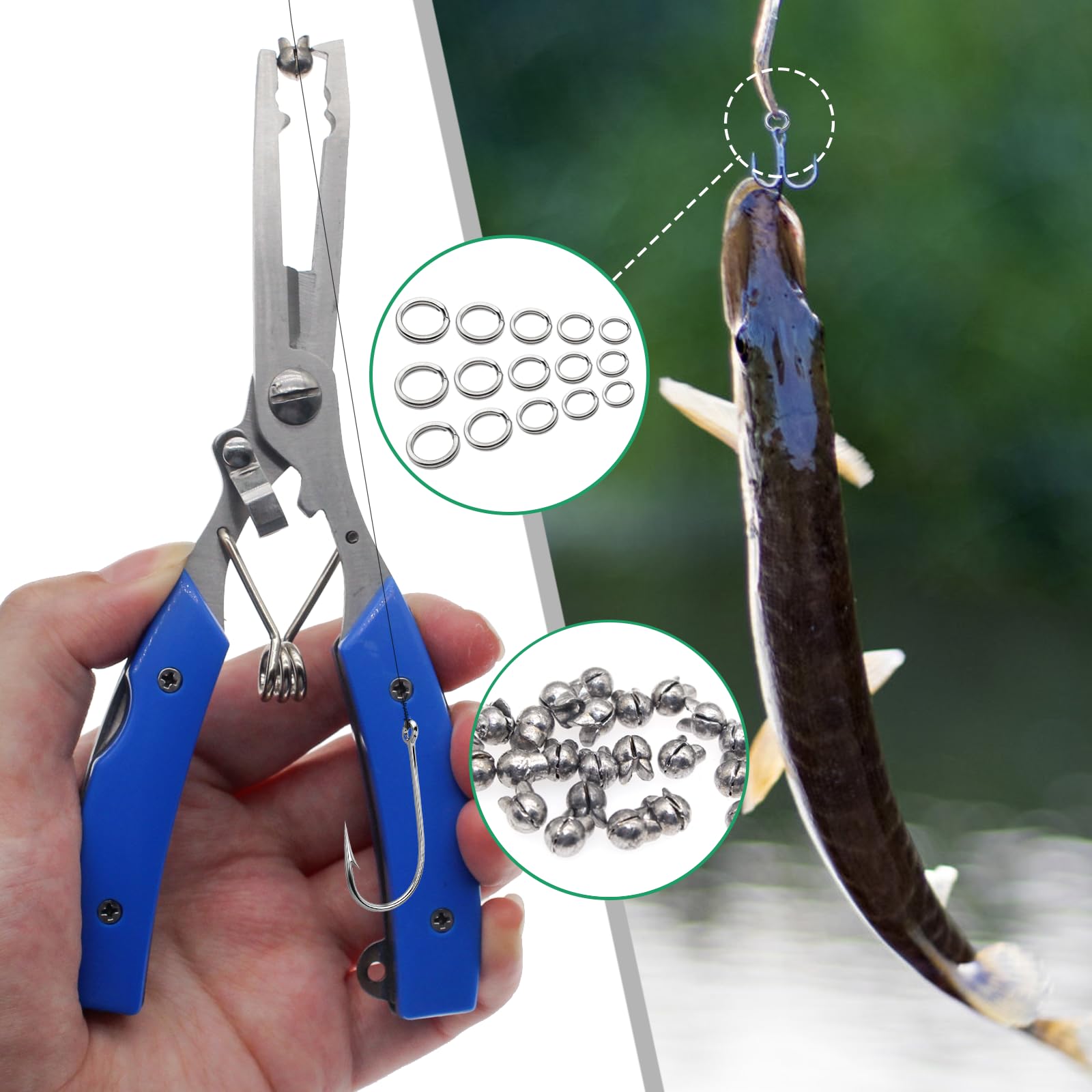 100pcs Fishing Weights Sinkers Kit - Round Removable Split Shot Sinkers in 5 Sizes | Lead Egg Weights for Freshwater & Saltwater Fishing | Perfect for Bass, Trout, and Panfish Angling Gear