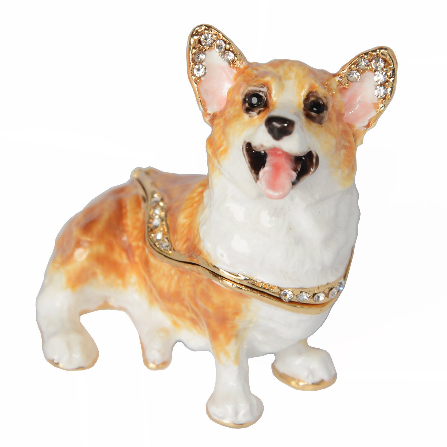 Hand-Painted Welsh Corgi Trinket Box with Hinged Lid - Jewelry Storage Organizer, Ring & Earring Holder, Decorative Dog Figurine Collectible - Perfect for Home Décor, Gift Giving & Keepsake Organization