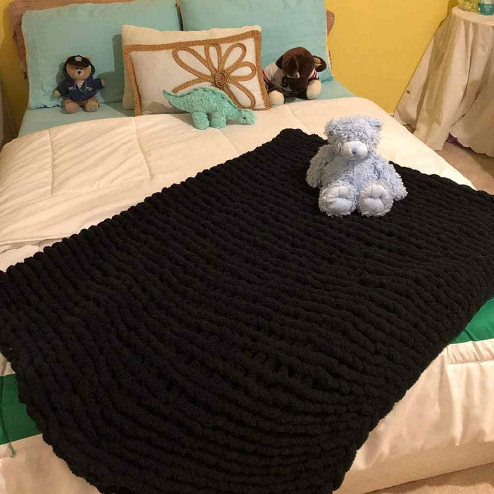 Chunky Knit Wool Blanket - Handmade Chenille Throw Blanket for Sofa, Yoga Mat & Chair - Large Cozy Home Decor for Living Room, Bedroom & Outdoor Use