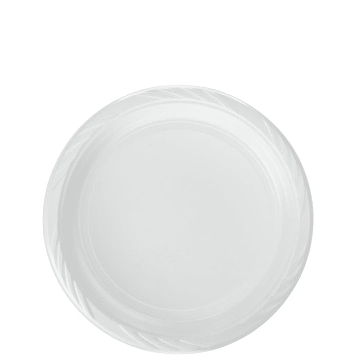 Nicole Fantini 7-Inch Disposable Round White Plastic Plates - 300 Count - Microwave Safe - Perfect for Thanksgiving, Parties, Holidays & Weddings - Elegant Dinnerware for Buffets, Picnics, Catering & Family Gatherings