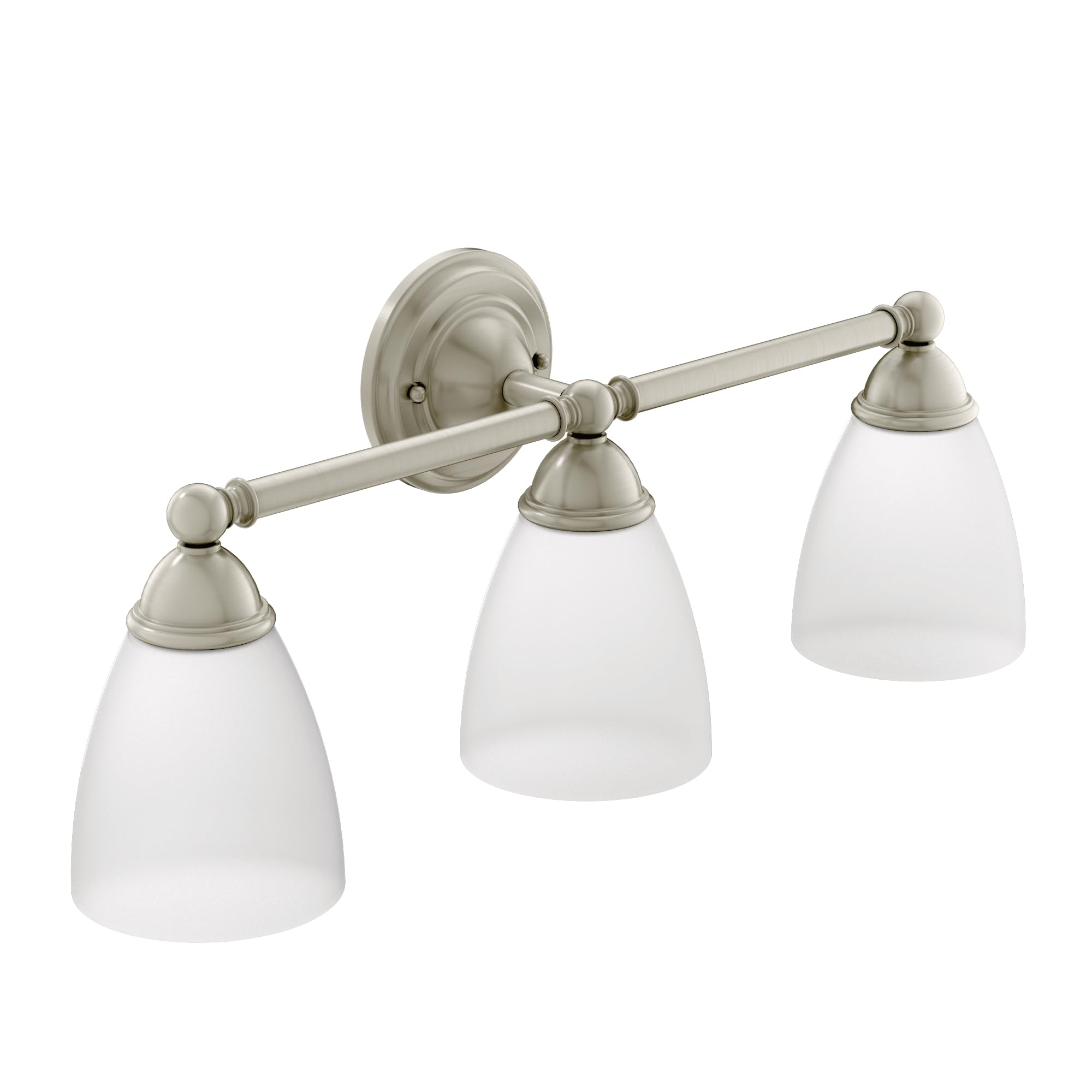 Moen YB2263BN Brantford 3-Light Bathroom Vanity Light Fixture - Brushed Nickel Finish with Frosted Glass Shades - Perfect for Bathroom, Powder Room, and Dressing Area Lighting