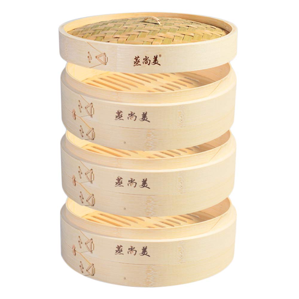 HCooker 3-Tier Bamboo Steamer Basket Set - Perfect for Steaming Buns, Dumplings, Vegetables, Fish & Rice | Asian Cooking Essential for Healthy Meals & Dim Sum Parties