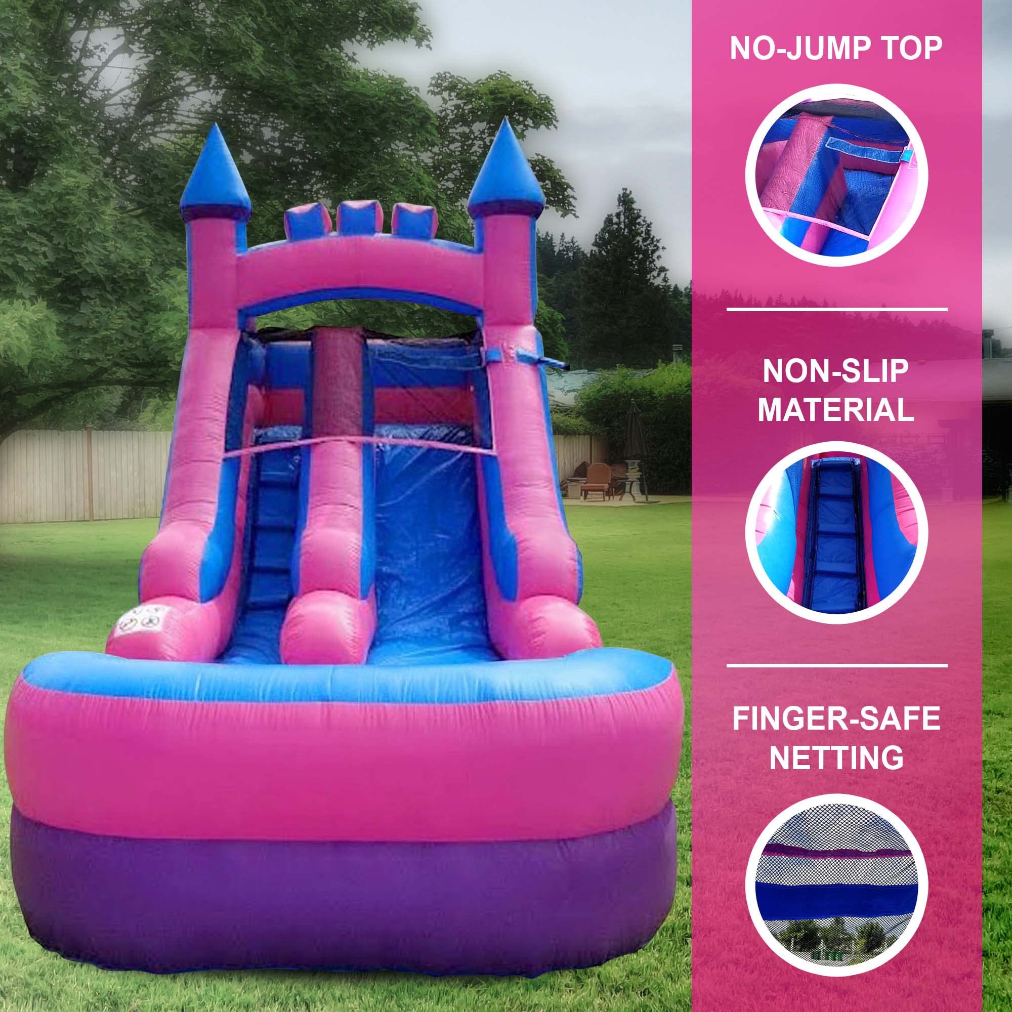 **21' x 9' x 12' Inflatable Water Slide for Kids - No Blower Needed - Backyard Splash Pool - Pink Princess Theme - Perfect for Summer Parties, Birthdays & Outdoor Fun**