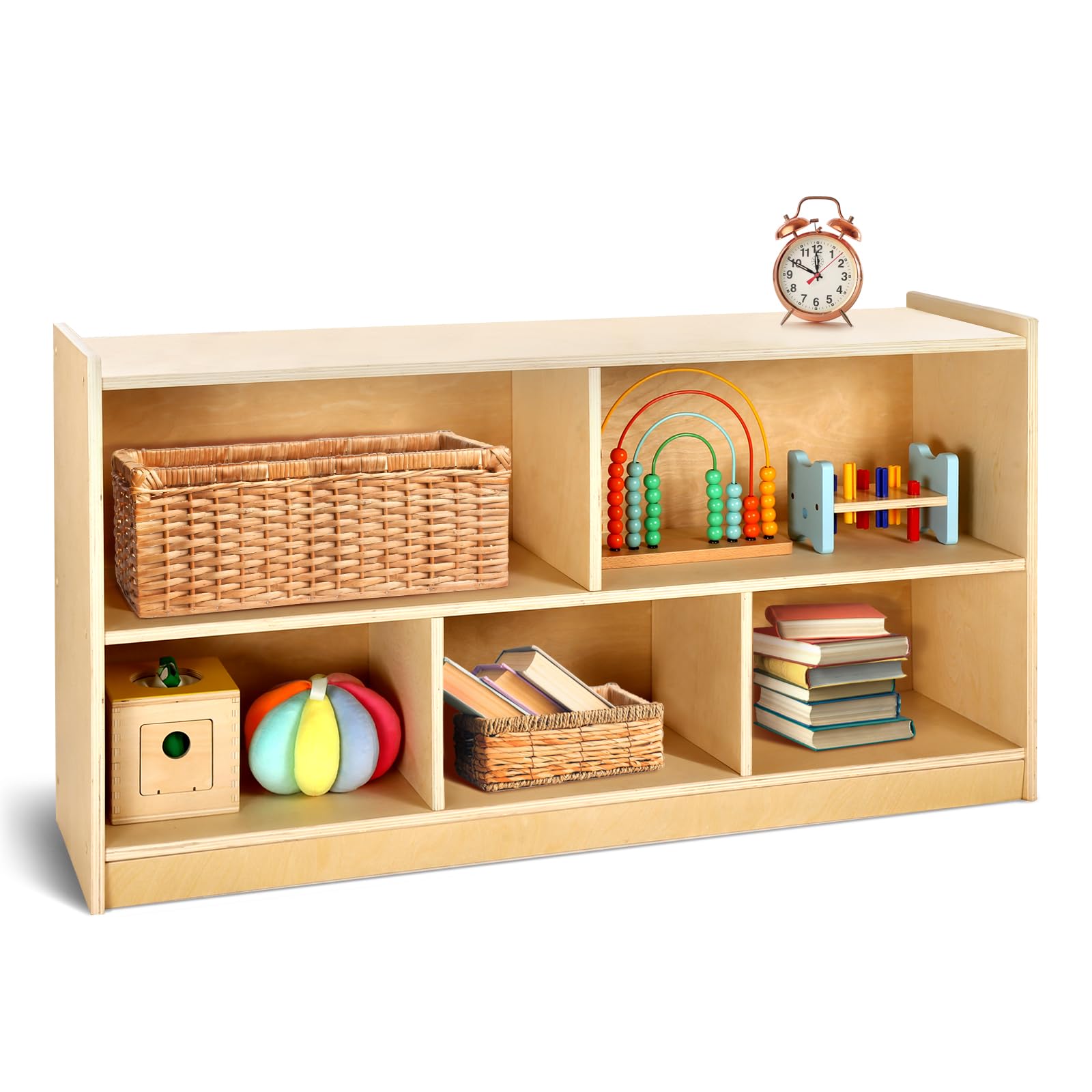 Wooden Storage Cabinet with 5 Sections - Montessori Bookshelf & Kids Toy Organizer for Bedroom, Classroom, Playroom - Durable Book Shelf for Nursery, Preschool & Home Organization