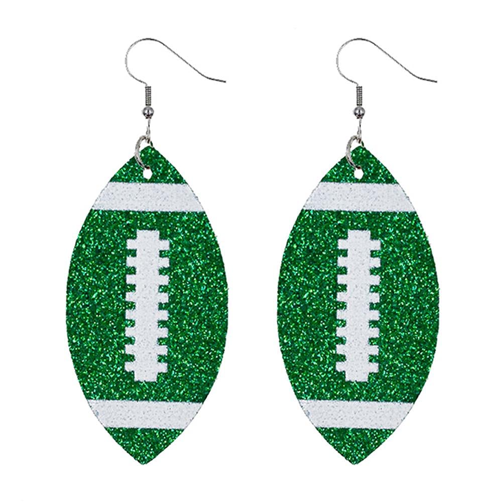 Football Earrings for Women - Glitter Faux Leather Dangle Earrings | Lightweight Teardrop Football Jewelry | Perfect for Game Day, Sports Parties & Football Fan Gifts