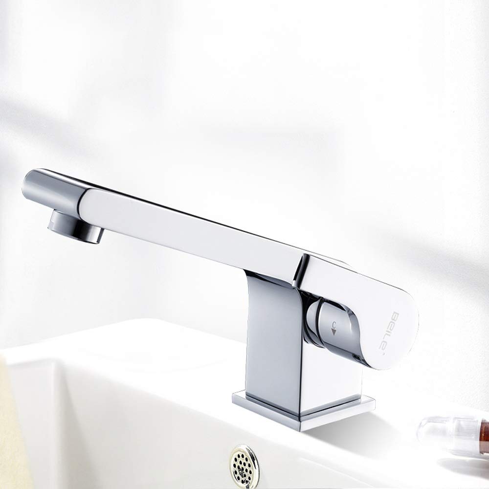 Premium Single Hole Bathroom Sink Faucet - Brushed Nickel Mixer Tap with Hot & Cold Water Control - Compact Low-Profile Design for Small Wash Basins - Perfect for Powder Rooms, Guest Baths & Compact Household Spaces
