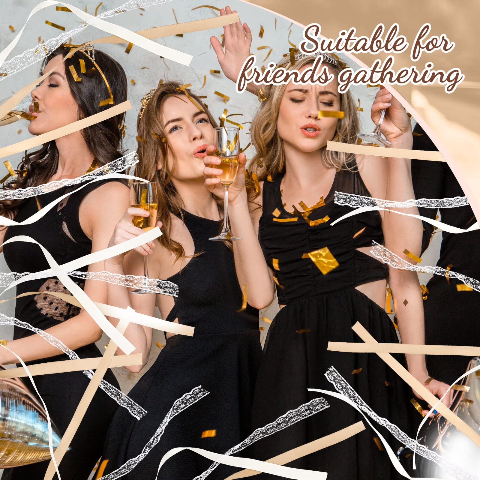 150 Pcs Lace Ribbon Wedding Wands with Bells - Champagne Beige Silk Streamers for Wedding Send Off, Baby Shower, Holiday Party Favors & Fairy Themed Celebrations - Perfect for Outdoor Ceremonies, Bridal Showers & Birthday Decorations