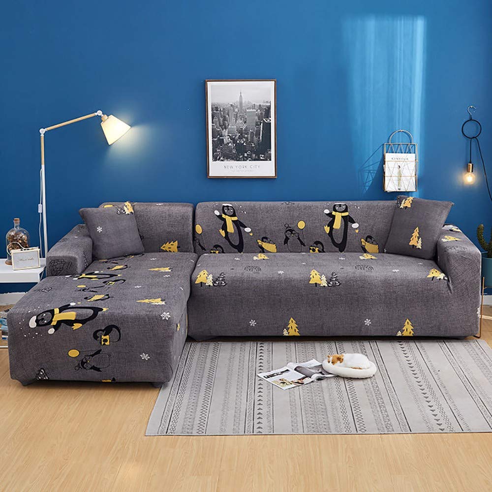 FCHJJ L-Shaped Sofa Cover 2-Piece Set - Stretchable Sectional Chaise Lounge Slipcover for 2/3/4-Seater Couches - Anti-Slip Elastic Furniture Protector with Pillow Covers - Universal 360° Fit for All Seasons | Perfect for Living Room, Family Room & Home Theater Seating