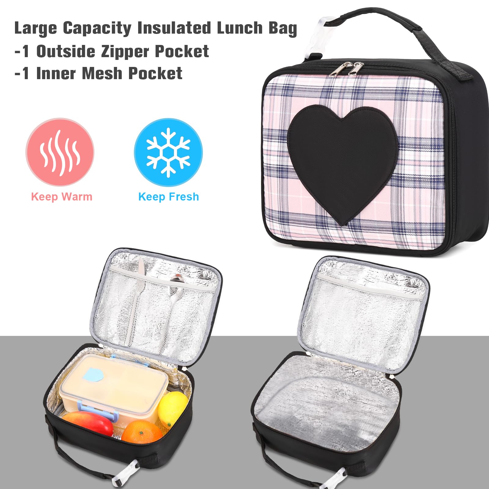 Cute Girls Backpack for School, Travel & Daily Use - Lightweight Bookbag for Kids, Teens & Women - Perfect for Elementary, Middle School & College - Includes Lunch Box (Black) - Ideal for Class, Commuting & Outdoor Adventures