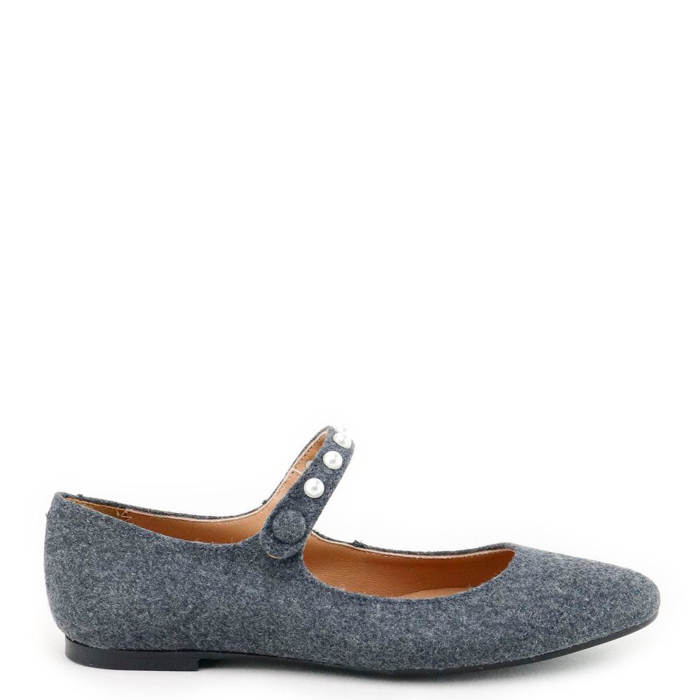Elegant Gray Flannel Pearl Pointed Mary Jane Shoes for Women | Comfortable & Stylish Flats | Perfect for Office, Weddings & Formal Events