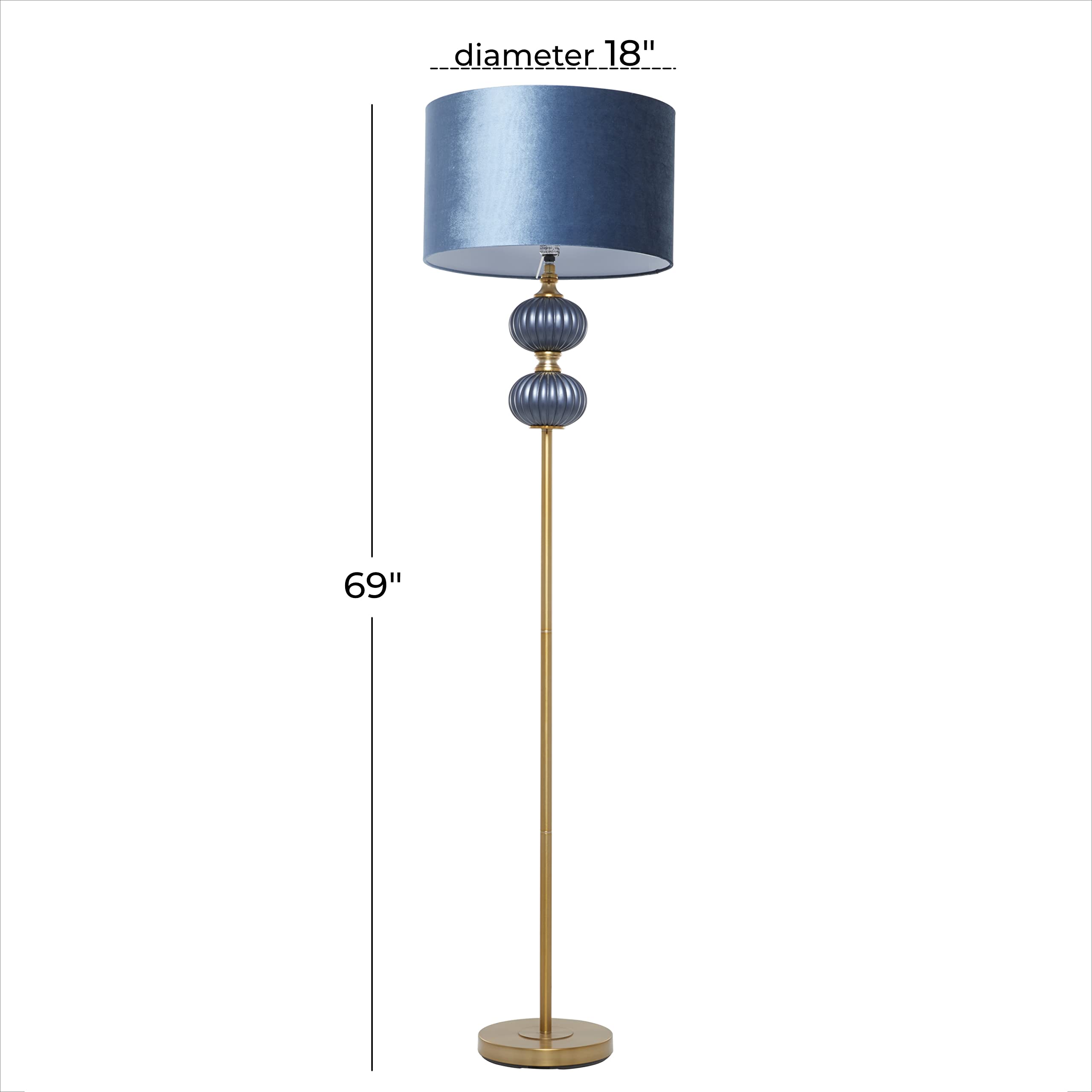 Deco 79 Modern Blue Fabric Floor Lamp with Ribbed Design, Velvet Shade & Gold Accents - 69