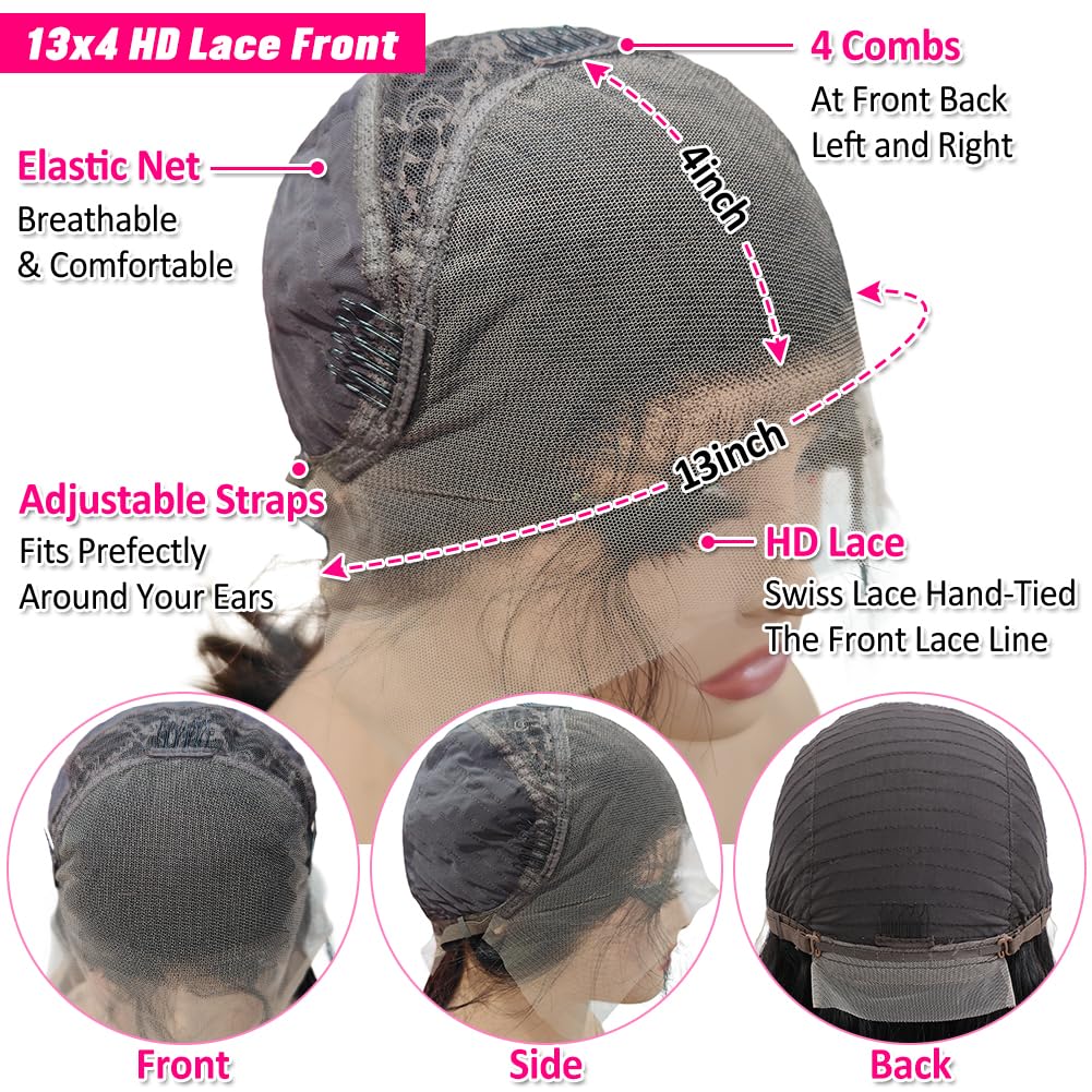 Pizazz 220% Density Deep Wave Human Hair Wigs for Black Women - 13x4 Glueless HD Transparent Lace Front Wig with Baby Hair - Natural Color 16 Inch - Perfect for Daily Wear, Parties & Special Occasions