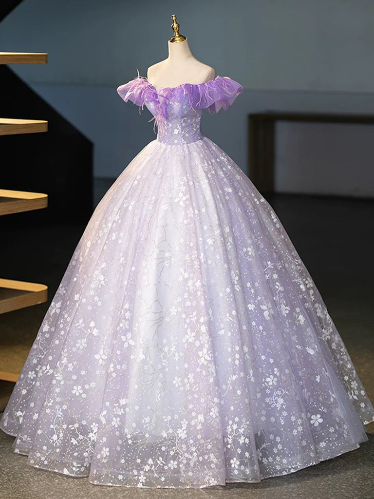 Elegant A-Line Off Shoulder Tulle Lace Purple Long Prom Dress for Women - Formal Evening Gown for Homecoming, Wedding, Ball & Special Occasions