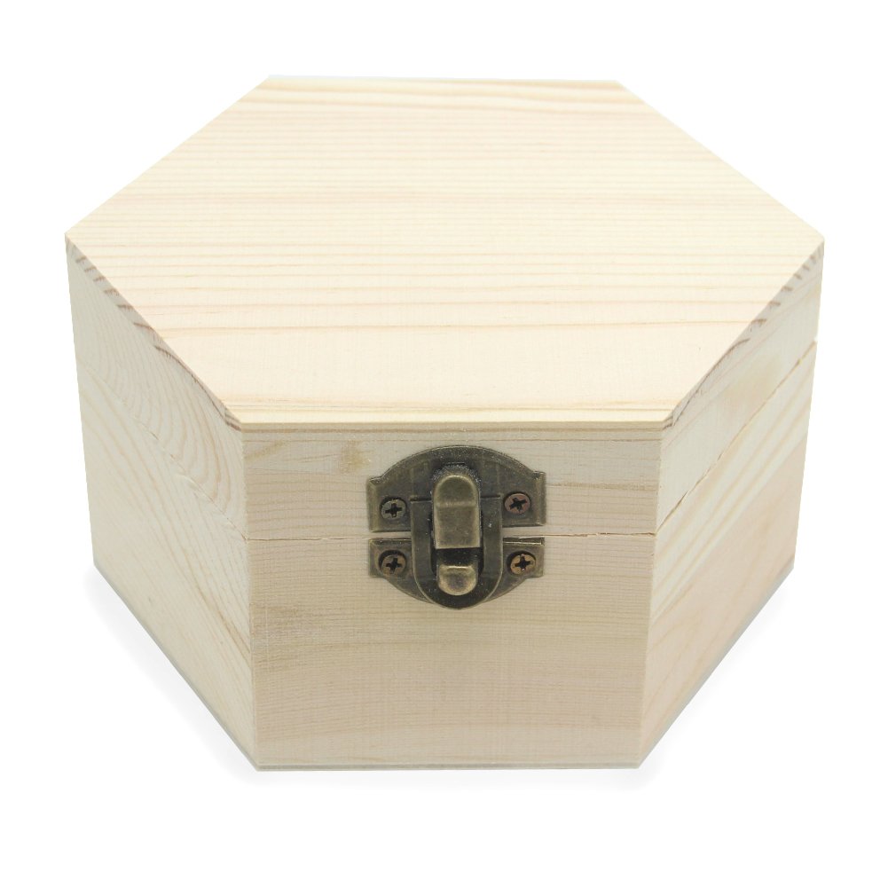 Hexagon Unfinished Wooden Jewelry Box - DIY Unpainted Storage Chest for Rings, Necklaces & Treasures (2.5