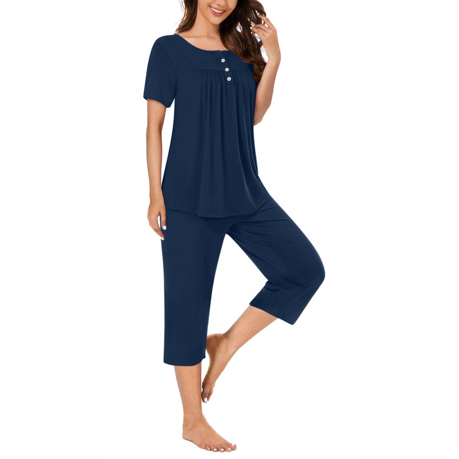 Plus Size Women's Capri Pajama Set - Short Sleeve Top & Capri Pants 2-Piece Lounge Wear | Soft & Comfy PJs for Sleep, Relaxation & Home Wear