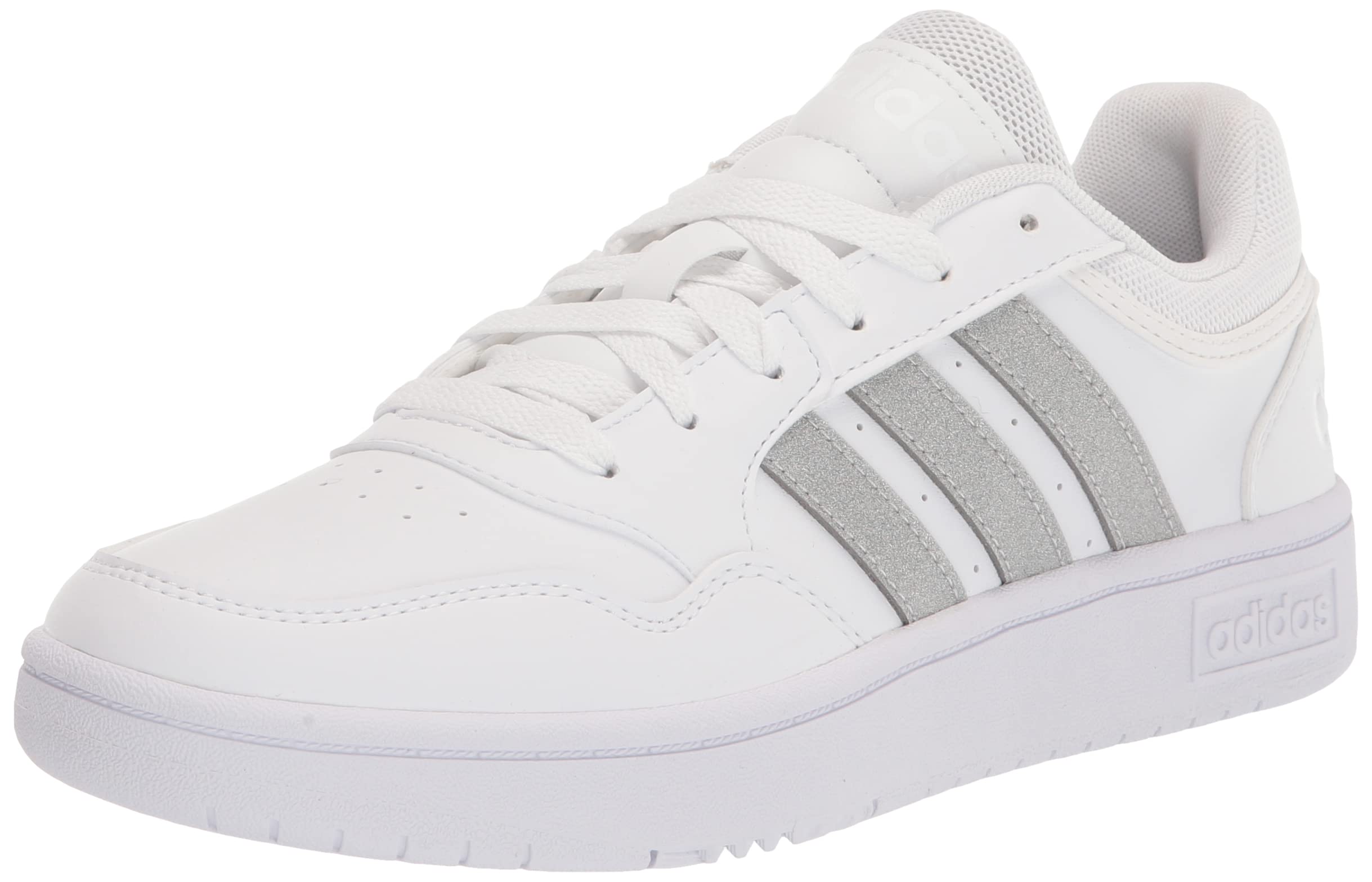 Adidas Women's Hoops 3.0 Basketball Shoes - White/Silver Metallic/White - Size 10 - Lightweight Performance Sneakers for Training, Court Play & Streetwear Fashion
