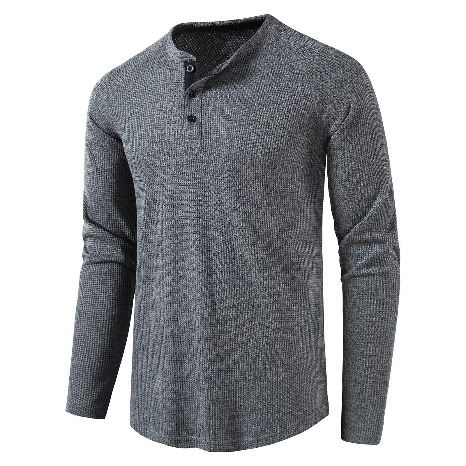LOCALMODE Men's Casual Crew Neck Long Sleeve Waffle Henley T-Shirt - Comfortable Cotton Blend for Everyday Wear, Work & Outdoor Activities