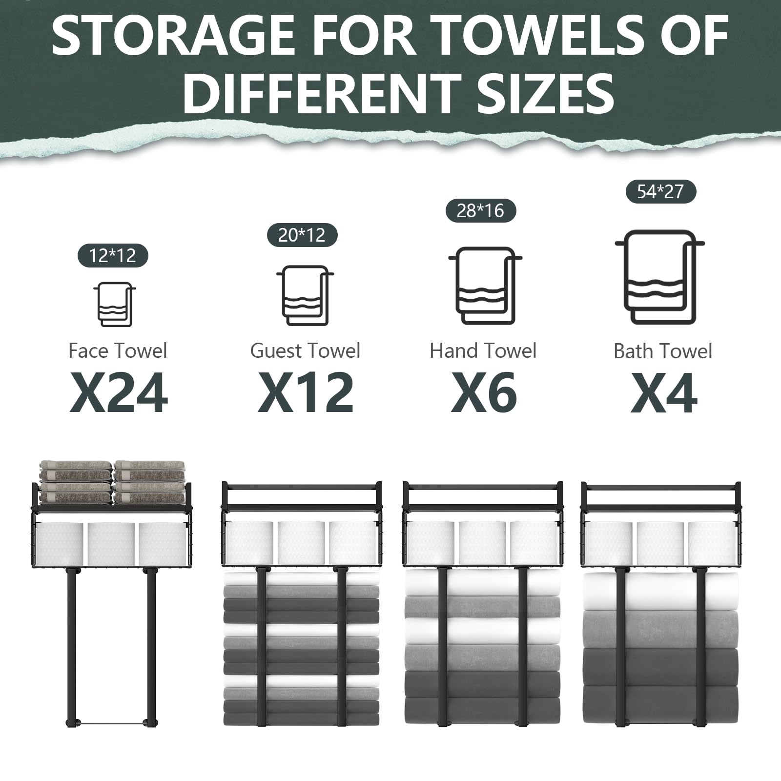 Stainless Steel Wall Mounted Towel Rack with Storage Basket - Space Saving Bathroom Organizer for Rolled Towels, Hand Towels & Toiletries - Perfect for Small Bathrooms, Apartments & Powder Rooms