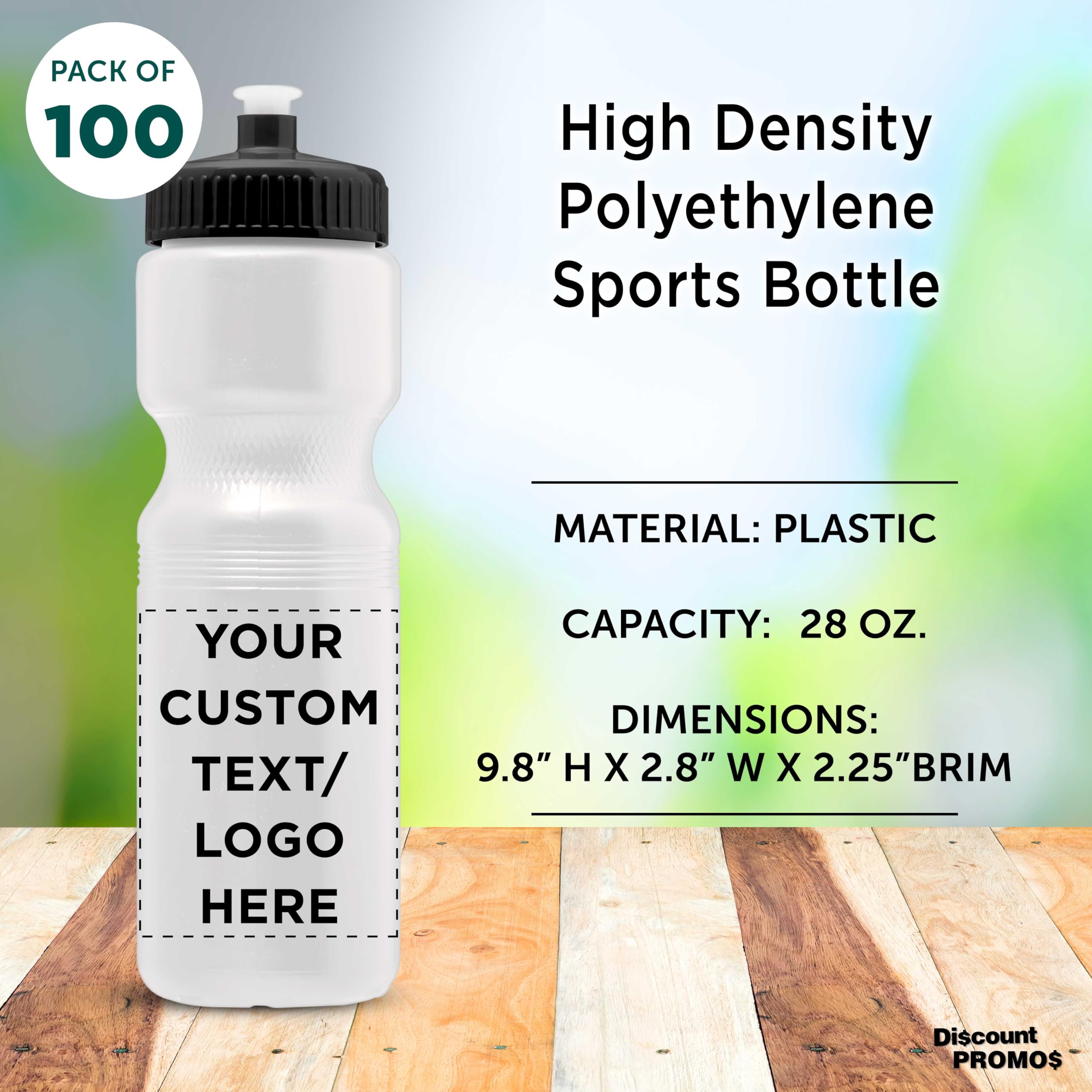 28 oz. Custom Push Cap Plastic Water Bottles - Bulk Pack of 100 - Personalized Water Bottles for Gym, Hiking, Camping & Outdoor Sports - Durable White Reusable Water Bottles - Great for Team Events, Corporate Gifts & Promotional Giveaways