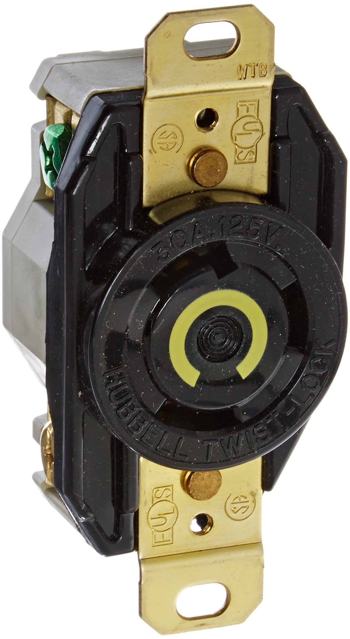 Hubbell HBL2610 L5-30R 30A 125V Twist-Lock Flush Receptacle, 2-Pole 3-Wire Grounding, Industrial Grade Locking Device, Black Screw Terminal - Ideal for Data Centers, Medical Equipment & Heavy-Duty Machinery