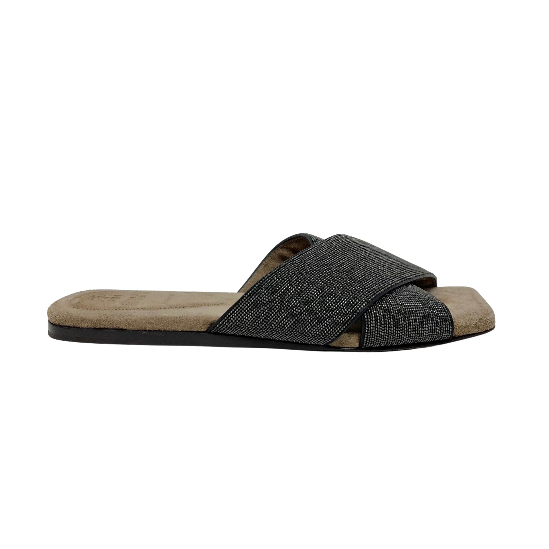 Brunello Cucinelli Women's Luxury Leather Sandals - Comfortable Designer Flat Slides for Summer, Beach & Casual Outings