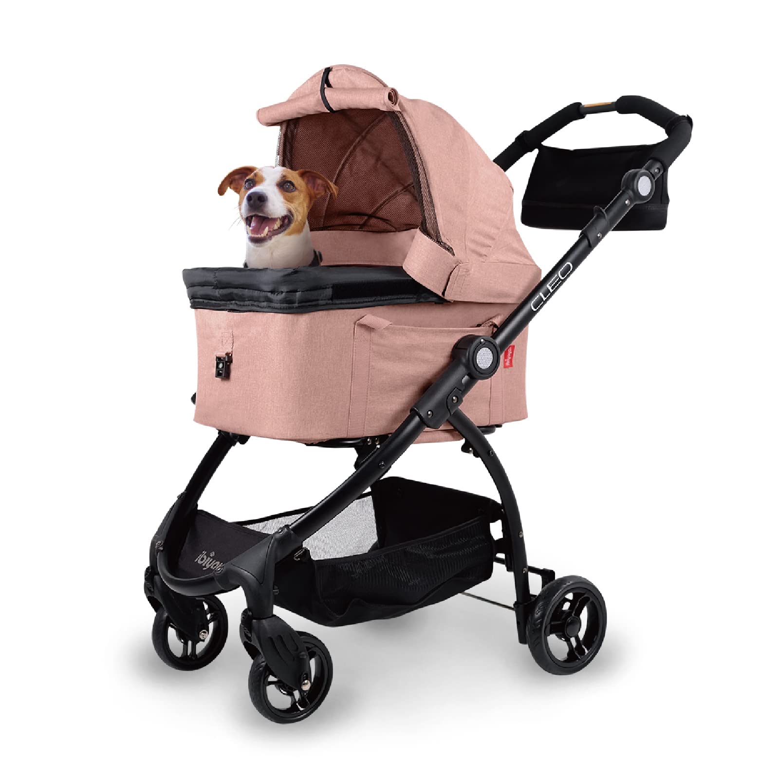**iBiyaya 3-in-1 Cleo Travel System Pet Stroller for Small & Medium Dogs & Cats up to 44 lbs – Lightweight Dog Stroller, Carrier & Travel Bag in Coral Pink – Perfect for Walks, Vet Visits & Outdoor Adventures**