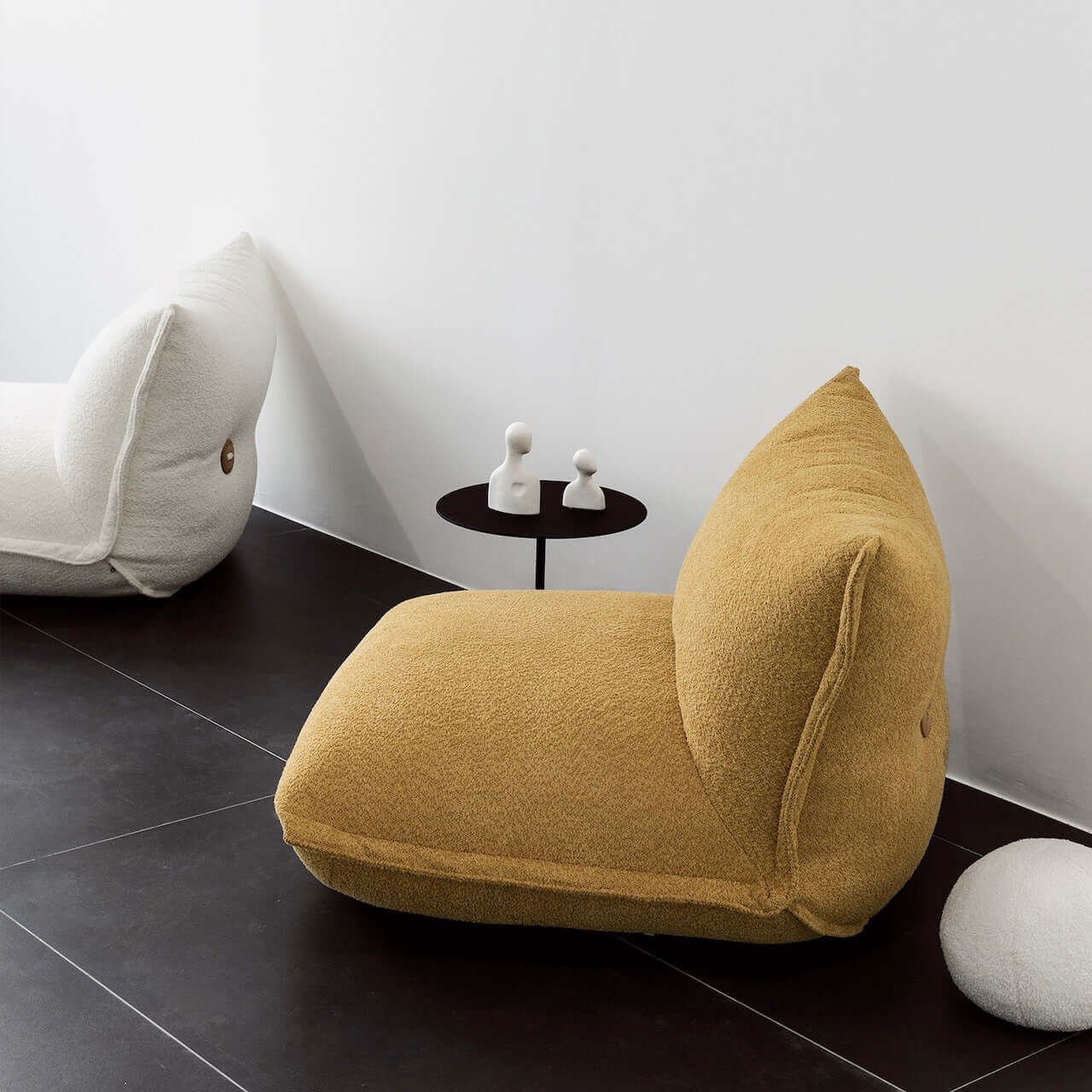 Luxury White Alpaca Boucle Caterpillar Sofa Chair - Modern Single Seater Lounge Chair with Floor Standing Design - Perfect for Living Room, Bedroom or Office Relaxation