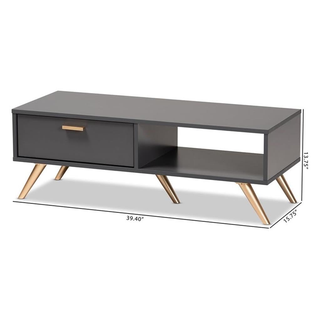 BOWERY HILL Dark Grey and Gold Finished Wood Coffee Table - Modern Living Room Furniture for Small Spaces, Home Decor Centerpiece - Perfect for Apartments, Condos & Cozy Homes