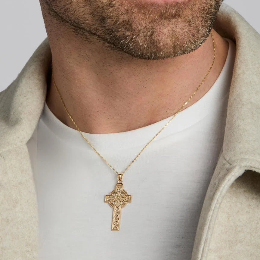 14K Gold Large Celtic Cross Pendant Necklace for Women - Elegant Religious Jewelry Gift for Christmas, Baptism & Special Occasions