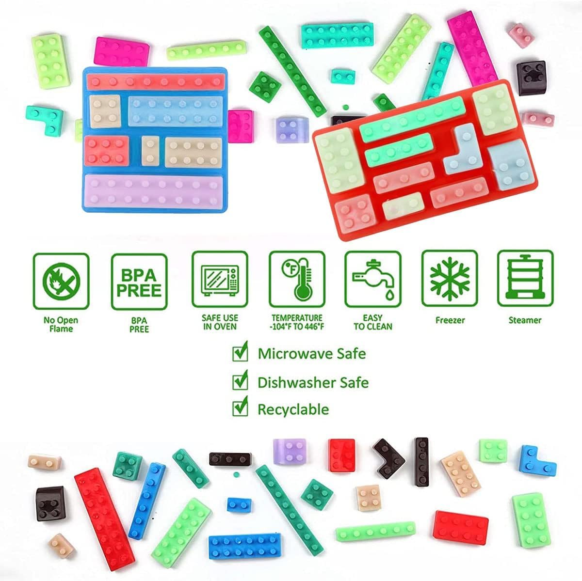 Skytail 2-Pack Lego Brick Silicone Molds for Baking - Chocolate, Candy, Ice Cube, Muffin, Jelly, Gummy, Fondant, Clay & Crayon - Perfect for DIY Cake, Cupcake Decorations & Kids Party Treats