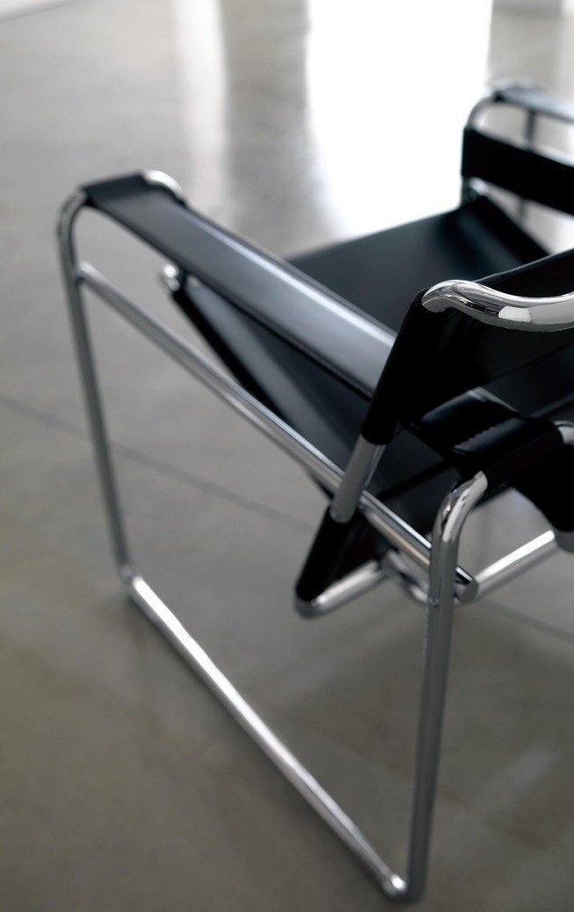 Marcel Breuer Wassily Chair - Black Leather Tubular Steel Frame Modernist Lounge Chair for Living Room, Office & Lounge Spaces