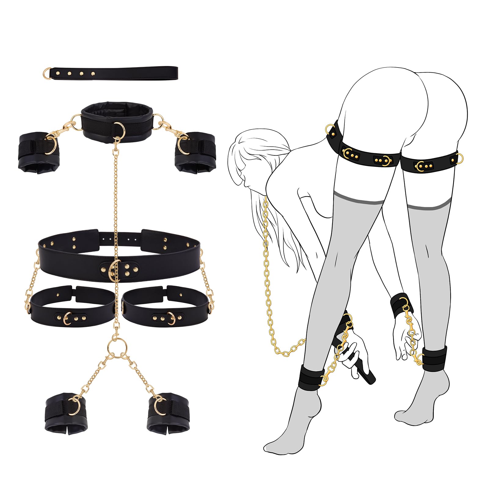 UTIMI BDSM Bondage Kit for Couples - 7PCS Adjustable Restraint Set with Handcuffs, Ankle Cuffs, Waist Strap & Collar for Adult Play | Perfect for Roleplay, Spicing Up Relationships & BDSM Exploration