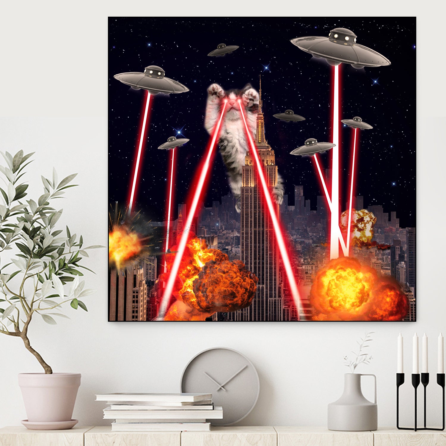 Cat Attack New York City UFO Explosions Lasers - Funny Cat Toy for Playful Kittens - Perfect for Interactive Play & Entertainment at Home