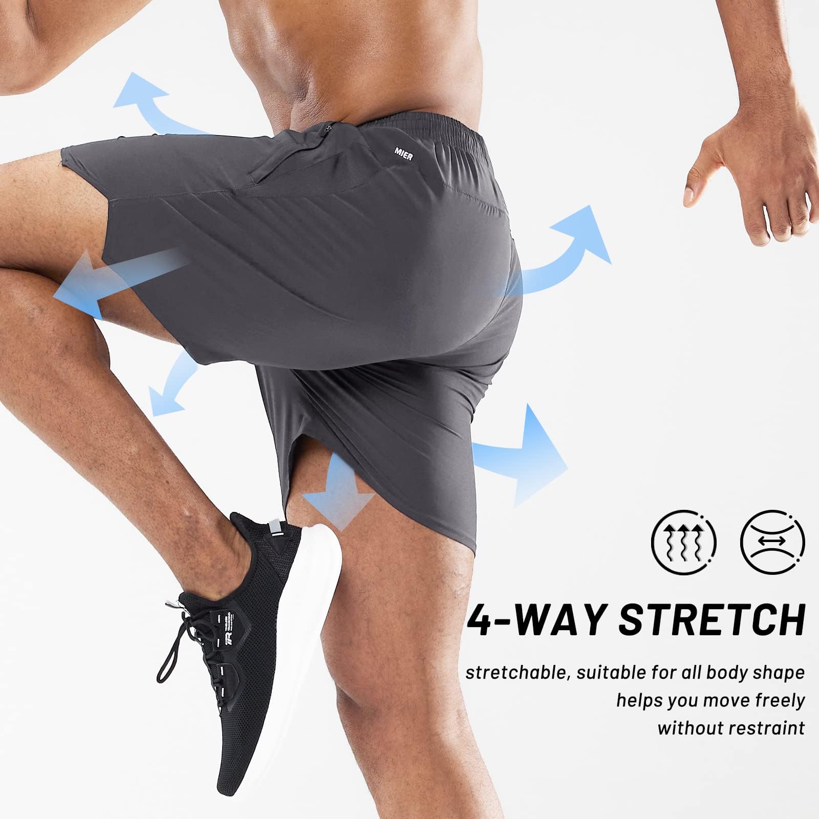 MIER Men's 5 Inch Athletic Shorts - Lightweight Running, Workout & Gym Shorts with Zipper Pockets (2 Pack) - Perfect for Jogging, Training & Outdoor Activities