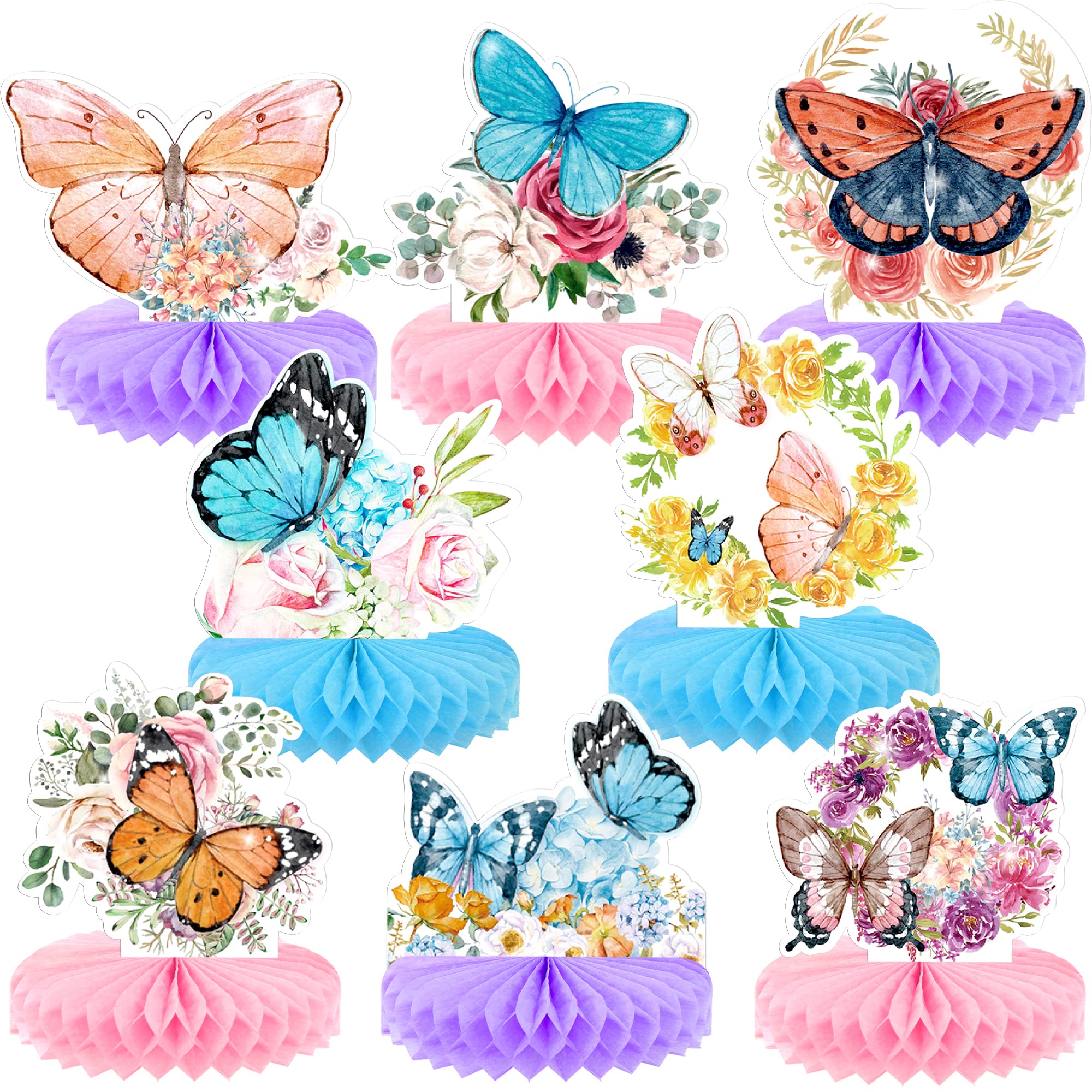 8-Piece Honeycomb Butterfly Table Centerpieces - Elegant Monarch Butterfly Party Decor for Birthdays, Baby Showers & Weddings | DIY Fairy Garden & Spring Theme Decorations | Perfect for Tables, Walls & Event Backdrops