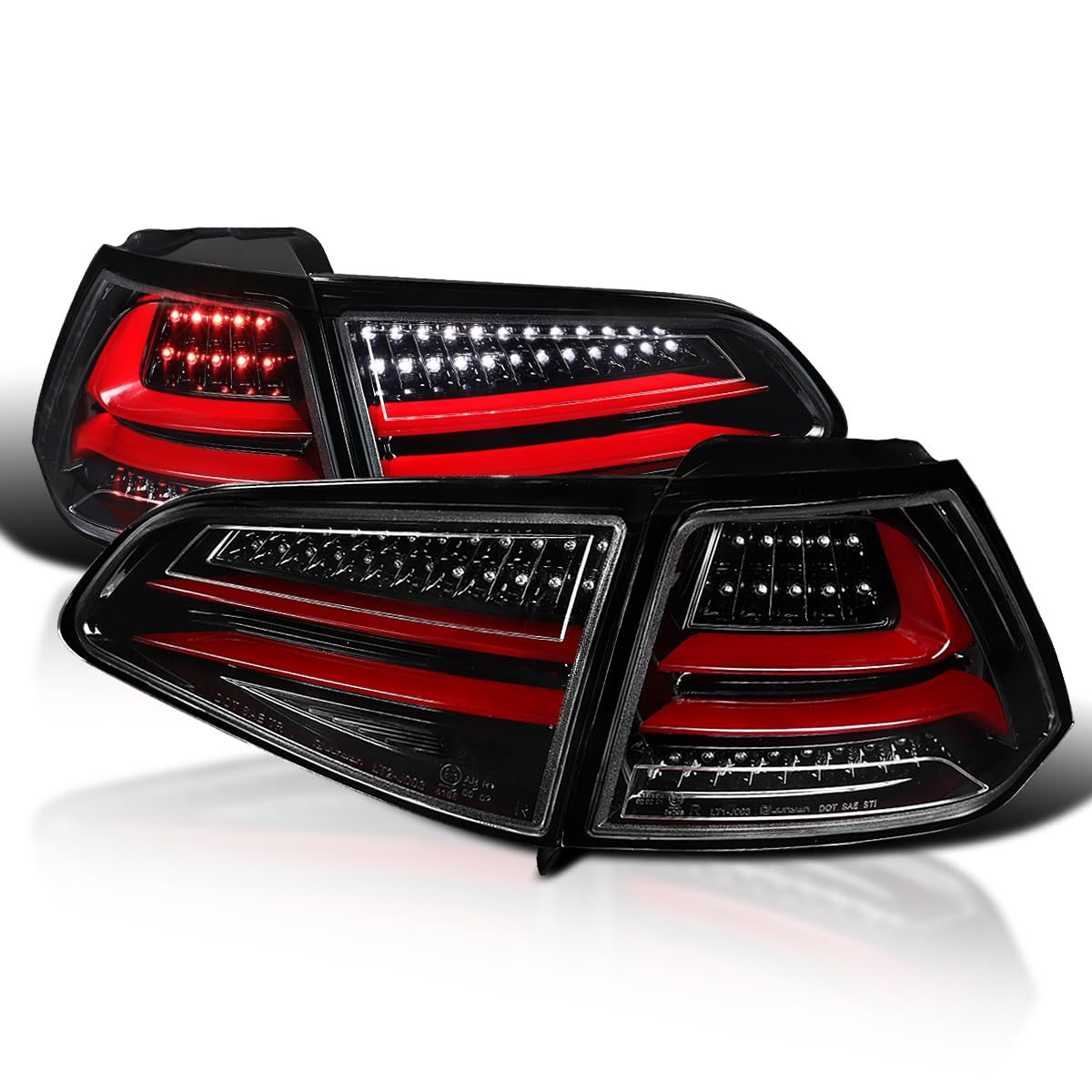 Spec-D Tuning Jet Black Housing Red LED Bar Tail Lights for 2015-2017 Volkswagen Golf GTI - Left & Right Pair Assembly | Enhanced Night Visibility & Style Upgrade for Your VW GTI
