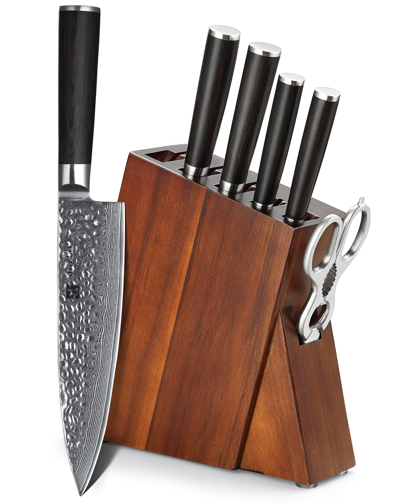 Premium 7-Piece Damascus Steel Knife Set with Wooden Block - Professional Chef Knives for Home Cooking & Culinary Gifts - Pakkawood Handle Knife Set - Perfect for Kitchen Prep, Meat Cutting & Vegetable Chopping